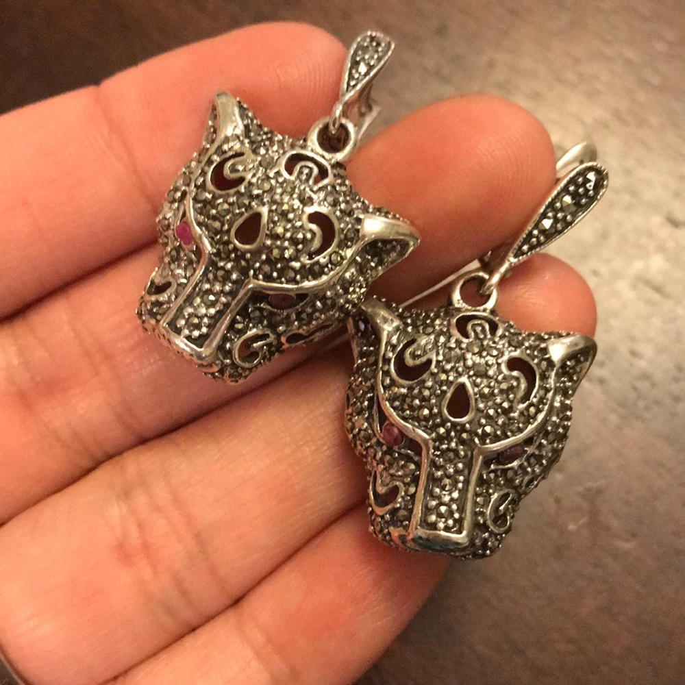 Sterling Silver Hematite Ruby Cheetah Earrings - image 6